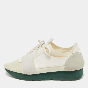 Pre Owned Balenciaga Off White Mesh and Leather Race Runner Sneakers Size 41