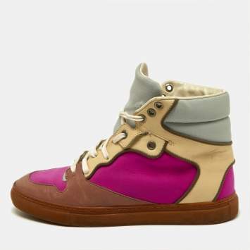 Pre Owned Balenciaga Multicolor Leather And Fabric High Top Sneakers Size 37