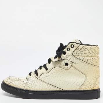 Pre Owned Balenciaga White Textured Leather High Top Sneakers Size 40