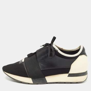 Pre Owned Balenciaga Black Leather and Mesh Race Runner Sneakers Size 40