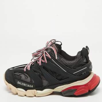 Pre Owned Balenciaga Black Mesh and Faux Leather Track Sneakers Size 38 