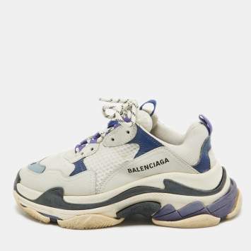 Pre Owned Balenciaga Tricolor Knit Fabric and Leather Triple S Sneakers Size 38