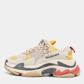Pre Owned Balenciaga Multicolor Nubuck And Mesh Triple S Sneakers Size 38