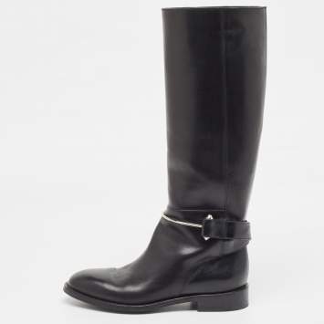 Pre Owned Balenciaga Black Leather Knee Length Boots Size 37