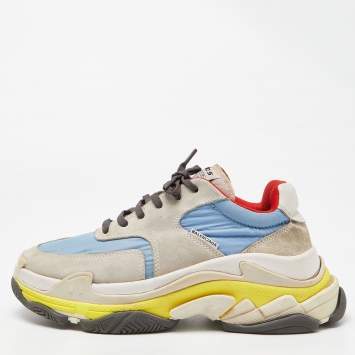 Pre Owned Balenciaga Multicolor Nylon and Suede Triple S Sneakers Size 40
