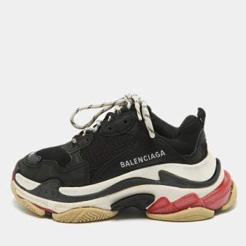 Pre Owned Balenciaga Black Mesh and Nubuck Leather Triple S Sneakers Size 35