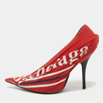 Pre Owned Balenciaga Red Fabric  Knife Pointed Toe  Pumps Size 37.5