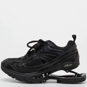Pre Owned Balenciaga Black Mesh And Synthetic Leather Runner Low Top Sneakers Size 38