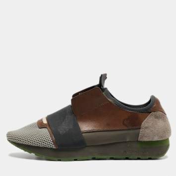 Pre Owned Balenciaga Tricolor Leather and Mesh Race Runner Sneakers Size 40