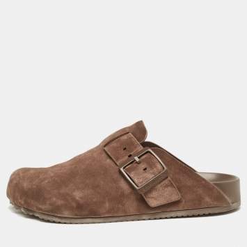 Pre Owned Balenciaga Brown Suede Classic Sunday Mules Size 40