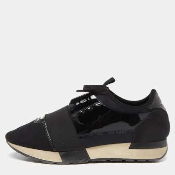 Pre Owned Balenciaga Black Patent And Fabric Race Runner Sneakers Size 39