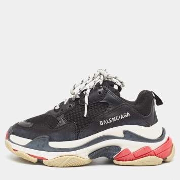 Pre Owned Balenciaga Black Mesh and Leather Triple S Sneakers Size 37