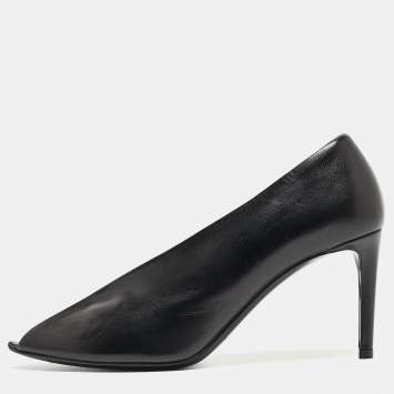 Pre Owned Balenciaga Black Leather V Neck Open Toe  Pumps Size 37