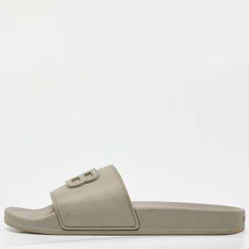 Balenciaga Grey Rubber BB Logo Flat Slides Size 39