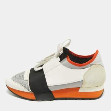 Pre Owned Balenciaga Tricolor Leather and Mesh Race Runner Sneakers Size 37