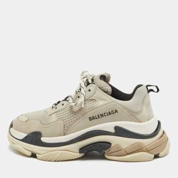 Pre Owned Balenciaga White Mesh and Nubuck Leather Triple S Low Top Sneakers Size 41