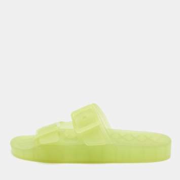 Pre Owned Balenciaga Neon Yellow Jelly Mallorca Slides Size 40