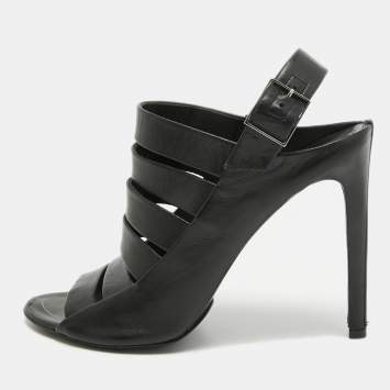 Pre Owned Balenciaga Black Leather Strappy Slingback Sandals Size 39