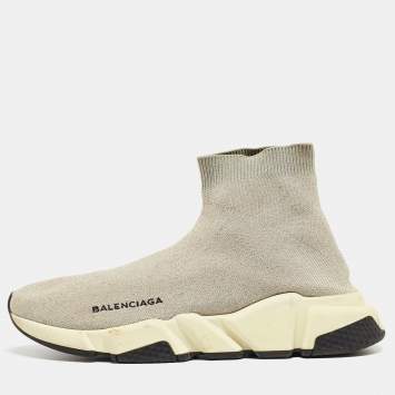 Pre Owned Balenciaga Grey Knit Speed Trainer High Top Sneakers Size 39