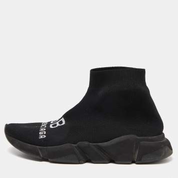 Pre Owned Balenciaga Black Knit Fabric Speed Trainer Sneakers Size 39