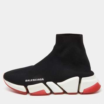 Pre Owned Balenciaga Black Knit Fabric Speed Trainer Sneakers Size 38