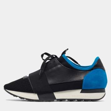 Pre Owned Balenciaga Black Leather and Mesh Race Runner Sneakers Size 40