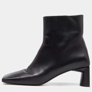 Pre Owned Balenciaga Black Leather Square Toe Ankle Boots Size 37