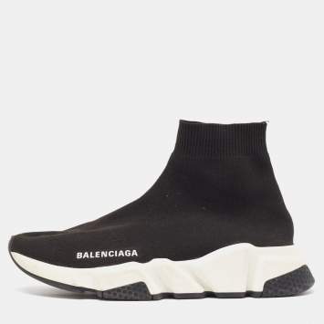 Pre Owned Balenciaga Black Knit Speed Trainer Sneakers Size 37