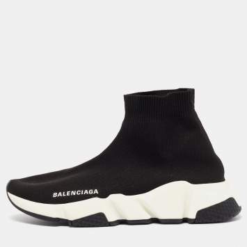 Pre Owned Balenciaga Black Knit Fabric Speed Trainer Sneakers Size 37