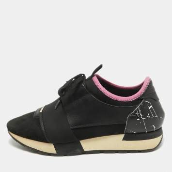 Pre Owned Balenciaga Black Suede and Leather Race Runner Sneakers Size 39