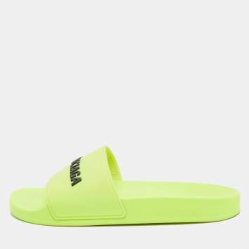 Pre Owned Balenciaga Light Green Rubber Pool Slide Flats Size 40