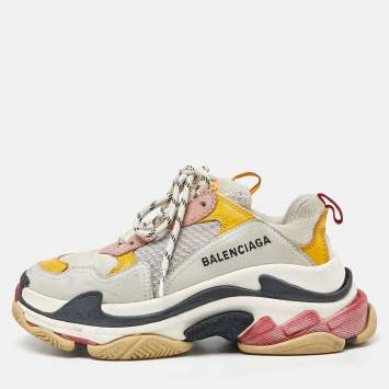 Pre Owned Balenciaga Multicolor Leather and Mesh Triple S Low Top Sneakers Size 35