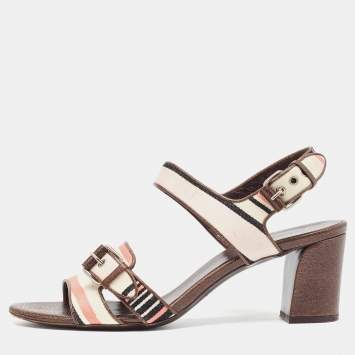 Pre Owned Balenciaga Multicolor Stripes Canvas Ankle Strap Sandals Size 41