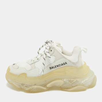 Pre Owned Balenciaga White Mesh and Leather Triple S Clear Sole Sneakers Size 34