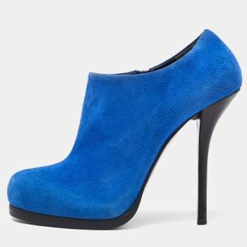 Pre Owned Balenciaga Blue Suede Ankle Booties Size 39
