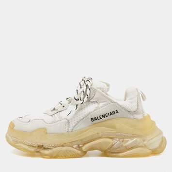 مملوكة مسبقًا Balenciaga Off White Leather and Mesh Triple S Clear Sneakers Size 38