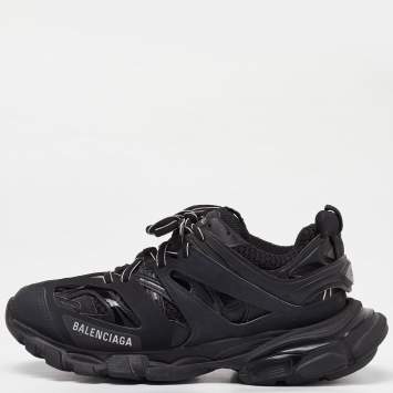 Pre Owned Balenciaga Black Mesh and Faux Leather Track Low Top Sneakers Size 38