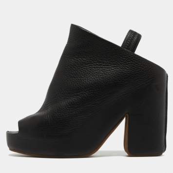 Pre Owned Balenciaga Black Leather Platform Slingback Sandals Size 39