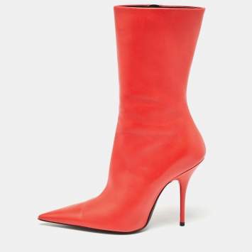 Pre Owned Balenciaga Red Leather Knife Midcalf Boots Size 39