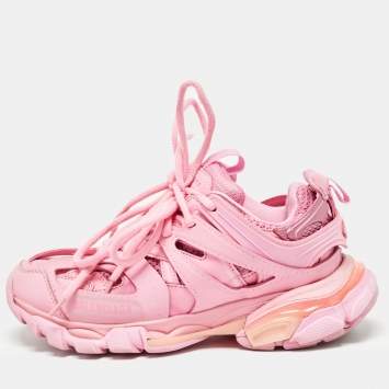 Pre Owned Balenciaga Pink Faux Leather and  Mesh Track Sneakers Size 35