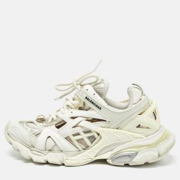 Pre Owned Balenciaga White/Grey Faux Leather and Mesh Track 2 Sneakers Size 39