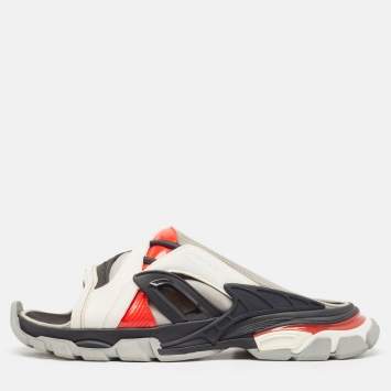 Pre Owned Balenciaga Multicolor Nylon and Leather Flat Sandals Size 44