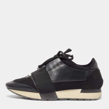 Pre Owned Balenciaga Black Leather Race Runner Sneakers Size 38