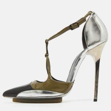 Pre Owned Balenciaga Multicolor Patent Leather Ankle Strap Pumps Size 36