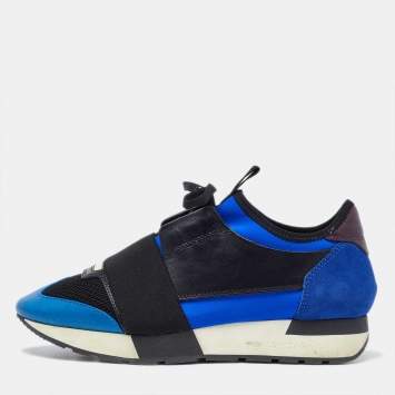 Pre Owned Balenciaga Tricolor Leather,Suede and Mesh Race Runner Sneakers Size 37