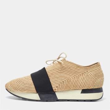 Pre Owned Balenciaga Beige/Black Jute Race Runner Low Top Sneakers Size 37