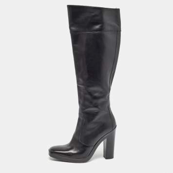 Pre Owned Balenciaga Black Leather Knee Length Boots Size 37