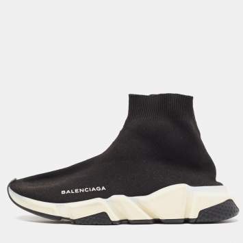 Pre Owned Balenciaga Black Knit Fabric Speed Trainer High Top Sneakers Size 39