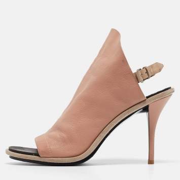 Pre Owned Balenciaga Pink/Beige Leather and Suede Glove Sandals Size 41