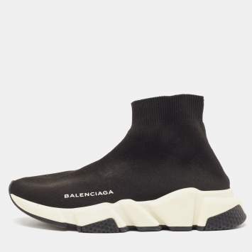 Pre Owned Balenciaga Black Knit Fabric Speed Sock Sneakers Size 36